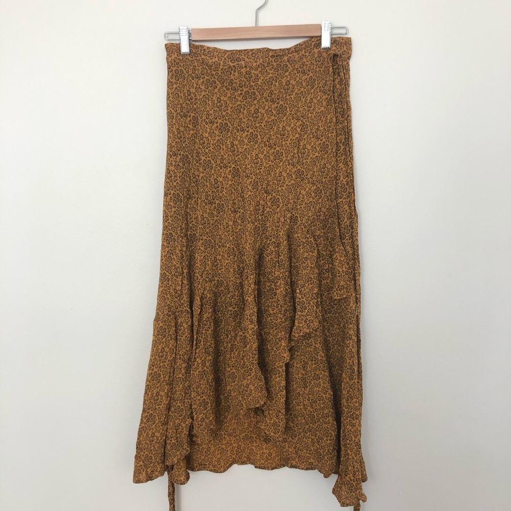 Reformation midi wrap skirt with ruffle